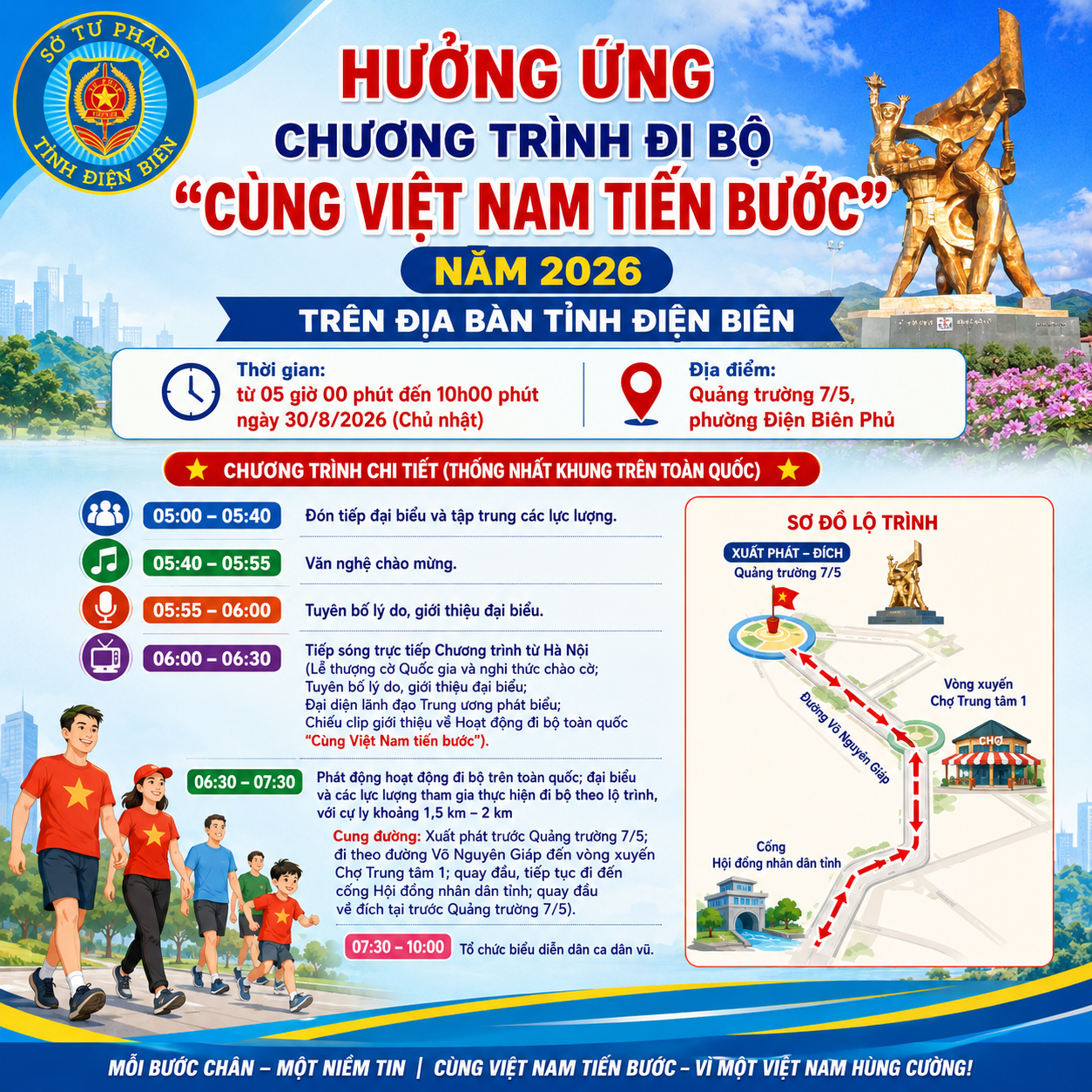 Tuyên truyền hưởng ứng Chương trình đi bộ "cùng Việt Nam tiến bước" năm 2026 trên địa bàn tỉnh Điện Biên